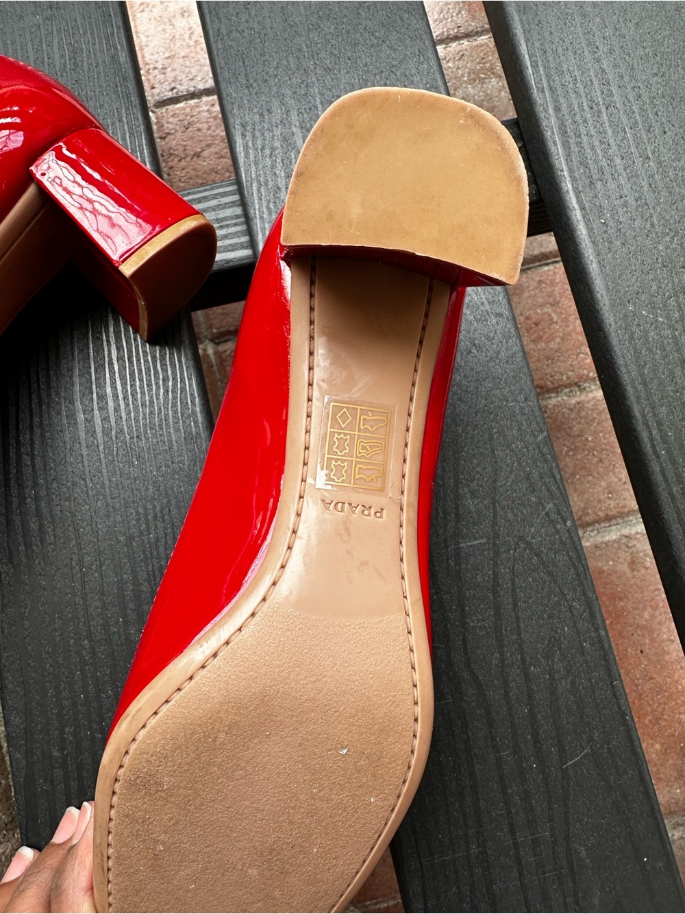 Prada Red Patent leather Fringe Block Heel Pumps - Picture 10 of 16